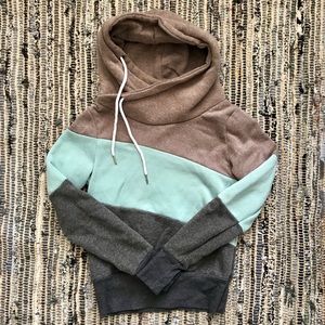 Color Block Hoodie - Brown, Blue, Grey